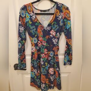 Colourful long sleeve mini dress, size S